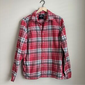 Hollister Plaid Flannel Shirt Men’s Medium Red Gray Long Sleeve Button Down